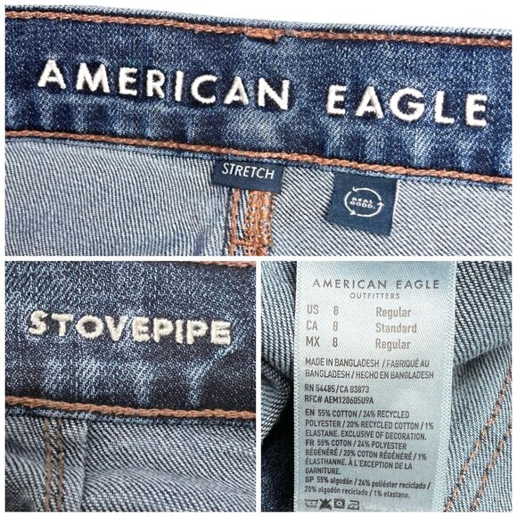 American Eagle Stovepipe Jeans High Rise Stretch Denim Blue Size 8 - Picture 3 of 9